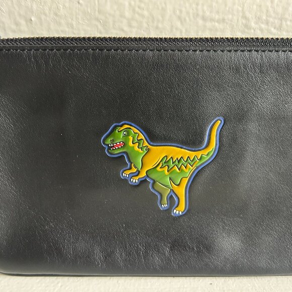 Black Leather Coach Wristlet with "Coach Beasts" Rexy Dinosaur - Picture 3 of 7